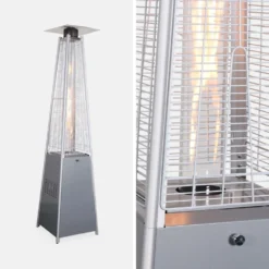 Lot De 2 Parasols Chauffants Gaz Pyramide. Gris Clair. Véritable Flamme. Roulettes Incluses -Konst Decor Magasin 648318a6843897.15141889