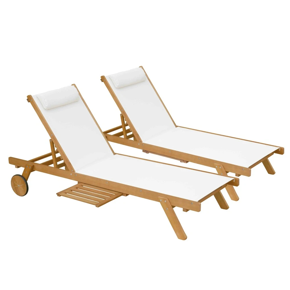 Lot De 2 Bains De Soleil Avec Coussin Et Tablette En Bois Blanc 1 Lot De 2 Bains De Soleil Avec Coussin Et Tablette En Bois Blanc