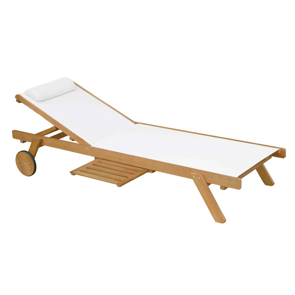 Lot De 2 Bains De Soleil Avec Coussin Et Tablette En Bois Blanc 2 Lot De 2 Bains De Soleil Avec Coussin Et Tablette En Bois Blanc – Image 2