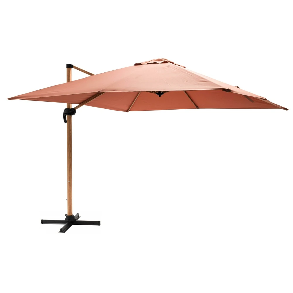 Parasol Déporté Carré 3x3m Effet Bois Argile 2 Parasol Déporté Carré 3x3m Effet Bois Argile – Image 2