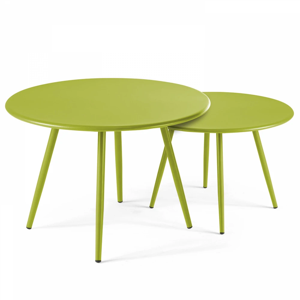 Lot De 2 Tables Basses Ronde En Acier Vert 1 Lot De 2 Tables Basses Ronde En Acier Vert