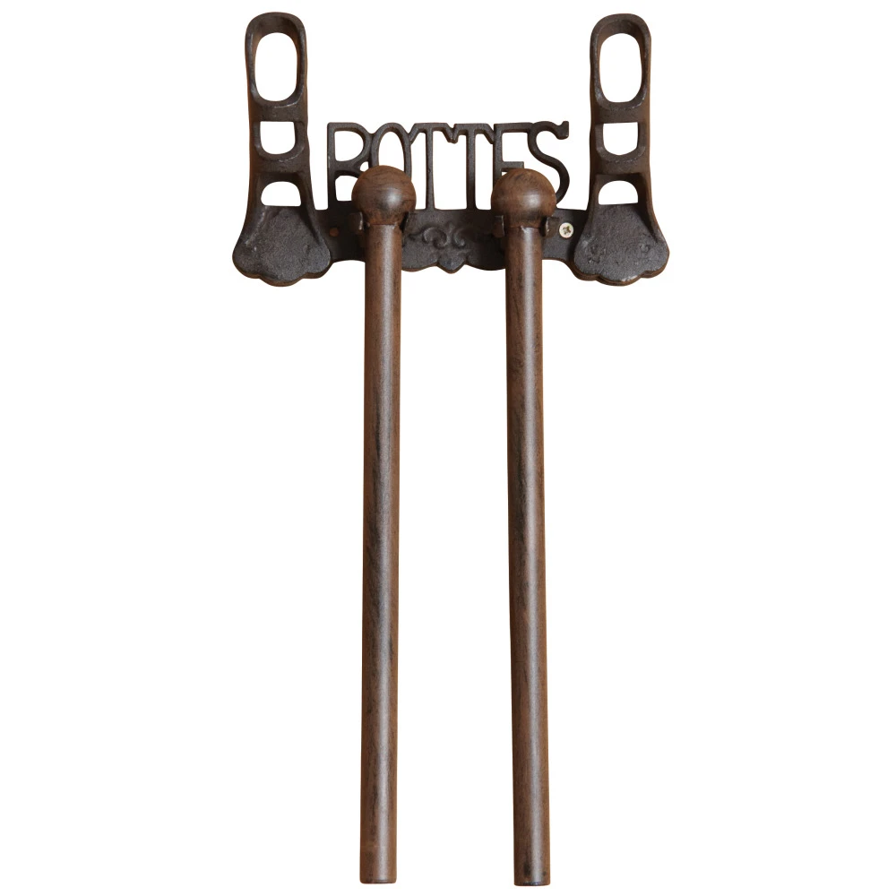 Porte-bottes Mural En Fonte Et Bois 4 Porte-bottes Mural En Fonte Et Bois – Image 4