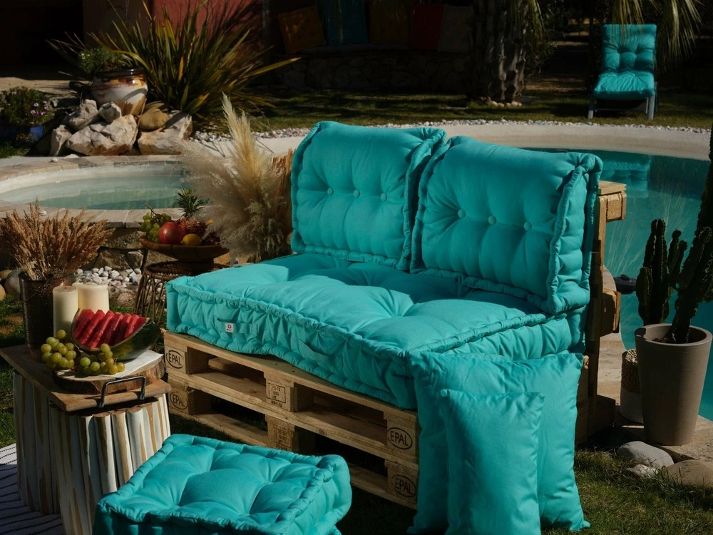 Coussins Palette Capitonné 120x80x20cm Bleu Caraïbes 2 Coussins Palette Capitonné 120x80x20cm Bleu Caraïbes – Image 2