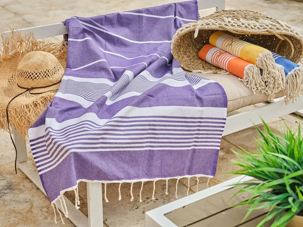 Fouta En Coton Arthur 100x200cm Violet 2 Fouta En Coton Arthur 100x200cm Violet – Image 2
