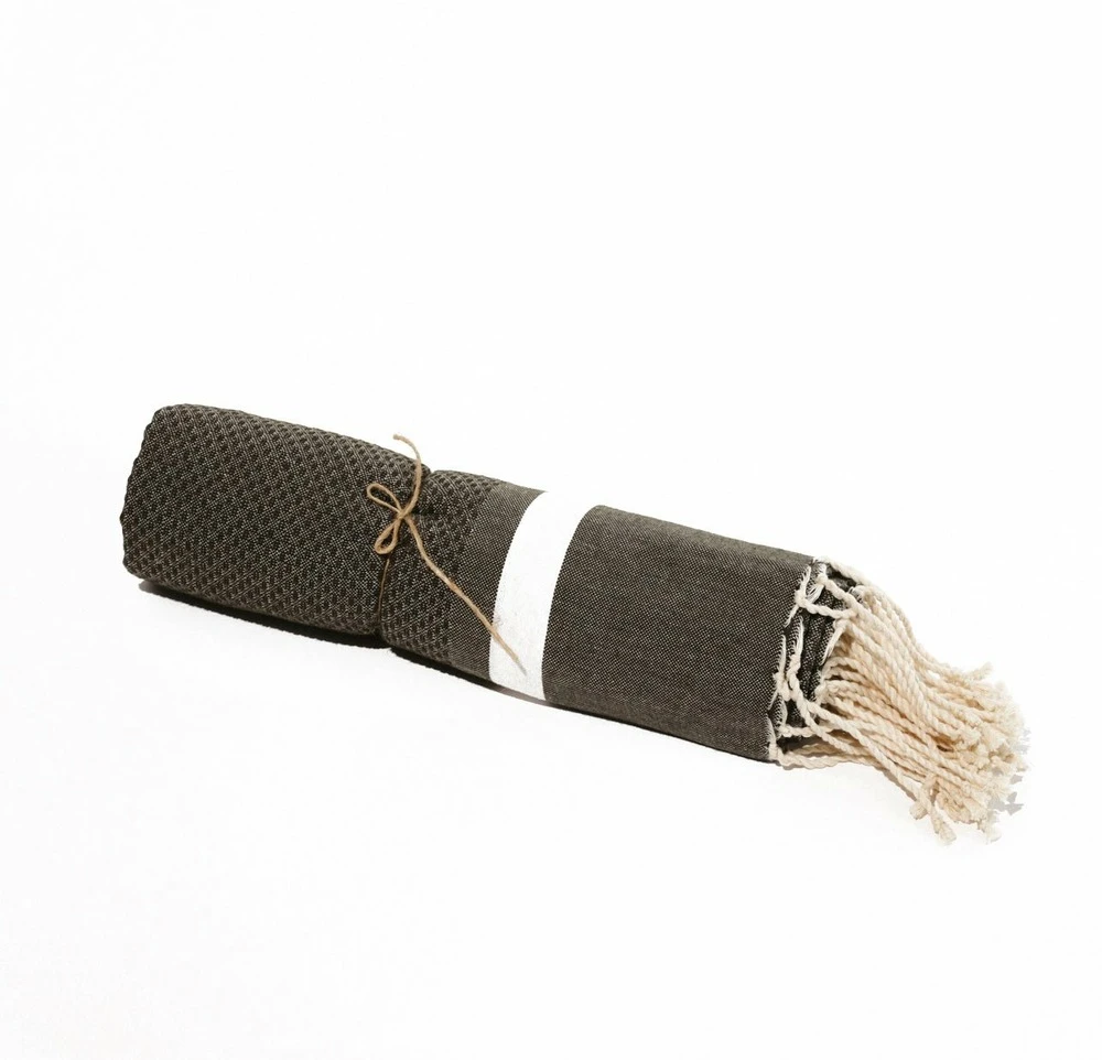 Fouta En Coton Tissage Nid D'abeille Spa 100x200cm Gris Foncé 3 Fouta En Coton Tissage Nid D'abeille Spa 100x200cm Gris Foncé – Image 3