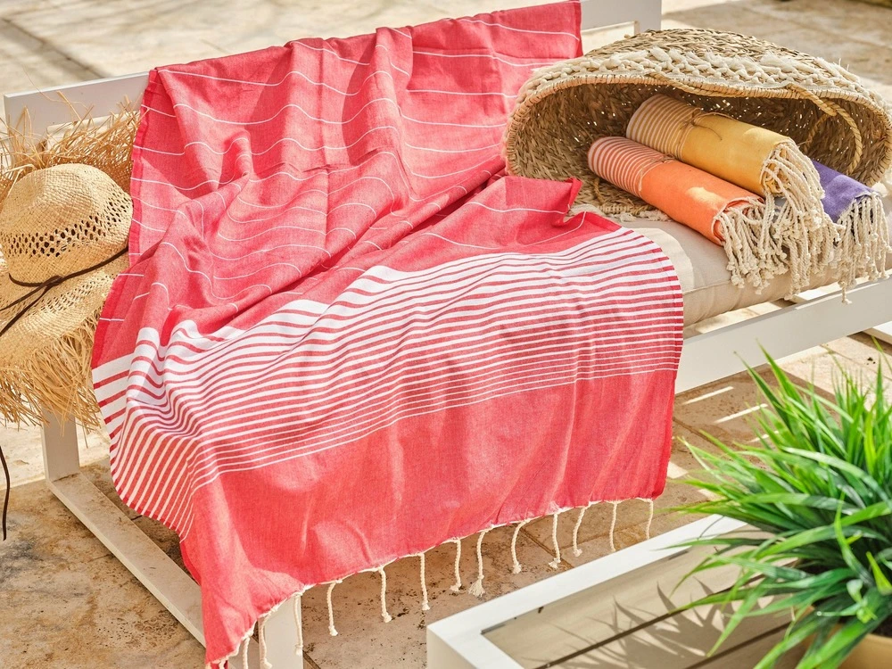 Fouta En Coton Miami 100x200cm Rouge 2 Fouta En Coton Miami 100x200cm Rouge – Image 2