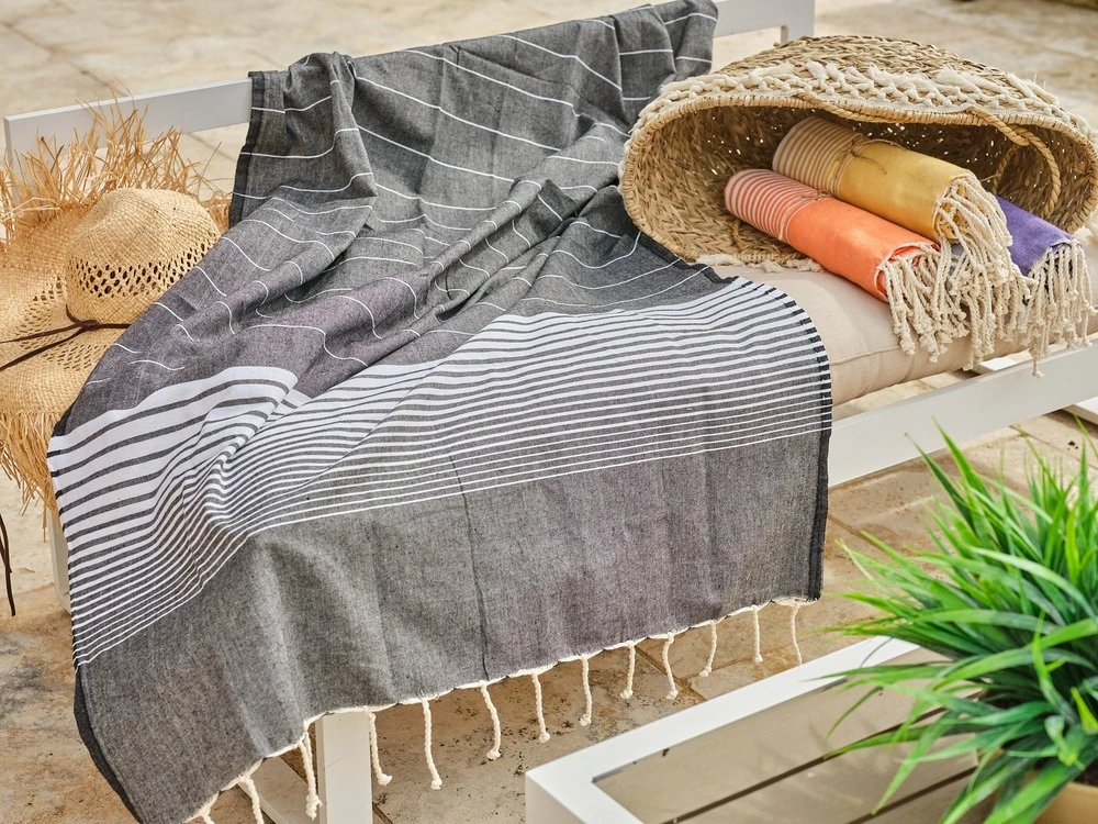 Fouta En Coton Miami 100x200cm Bleu Marine 2 Fouta En Coton Miami 100x200cm Bleu Marine – Image 2