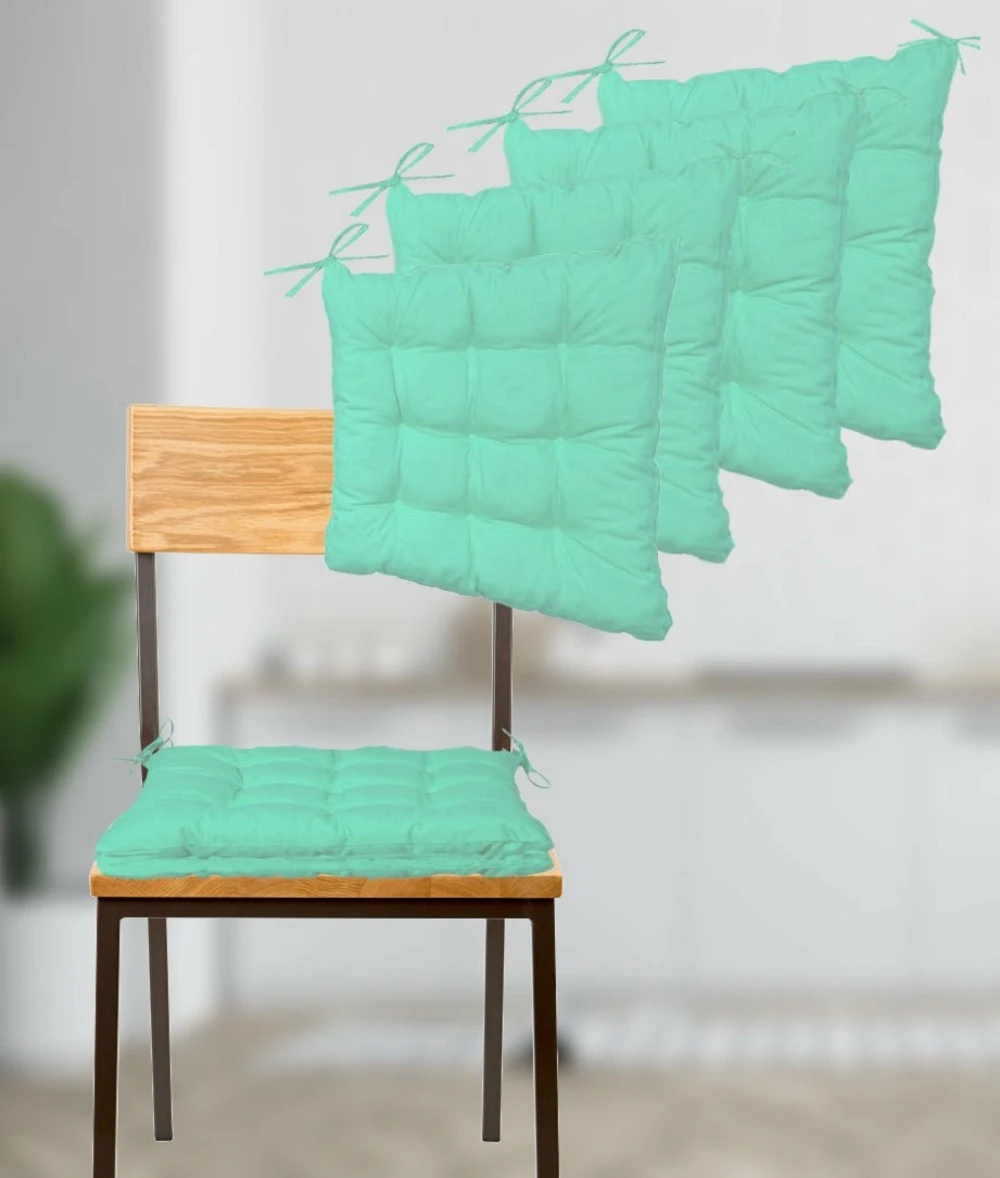 Lot De 4 Galettes De Chaise 40 X 40 Cm - Vert Mint 3 Lot De 4 Galettes De Chaise 40 X 40 Cm - Vert Mint – Image 3