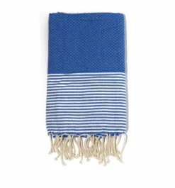Fouta En Coton Tissage Nid D'abeille Ziwane 100x200cm Bleu Royal