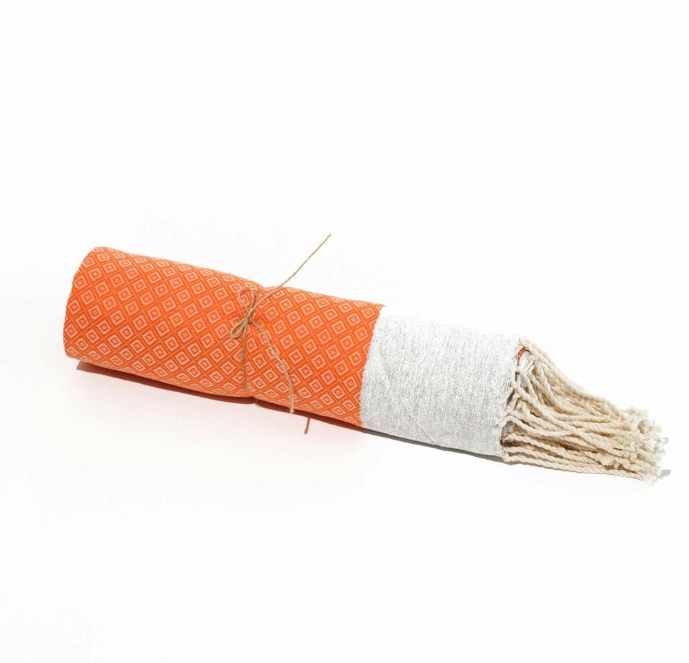 Fouta En Coton Petit Losange 100x200cm Orange 3 Fouta En Coton Petit Losange 100x200cm Orange – Image 3
