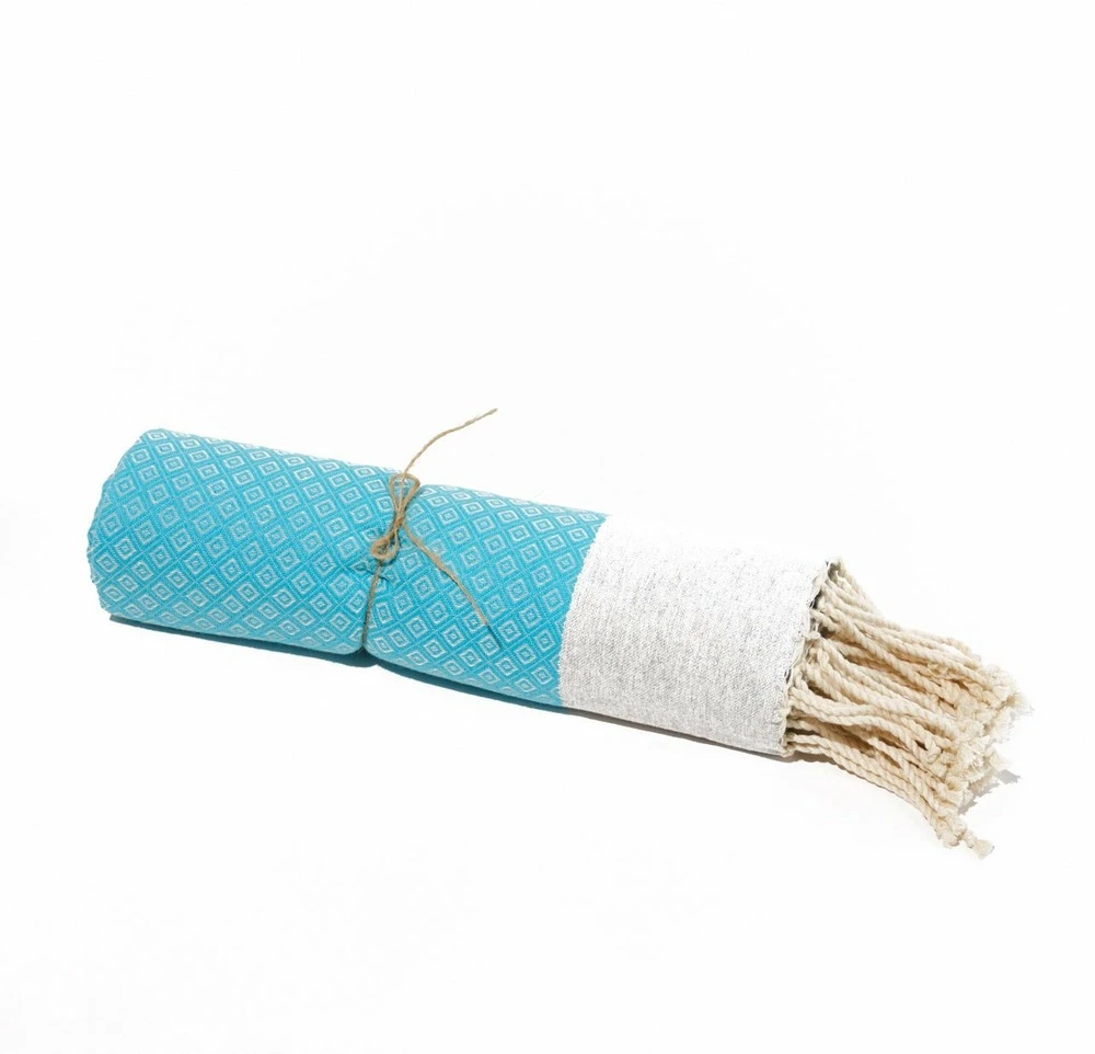 Fouta En Coton Petit Losange 100x200cm Turquoise 3 Fouta En Coton Petit Losange 100x200cm Turquoise – Image 3