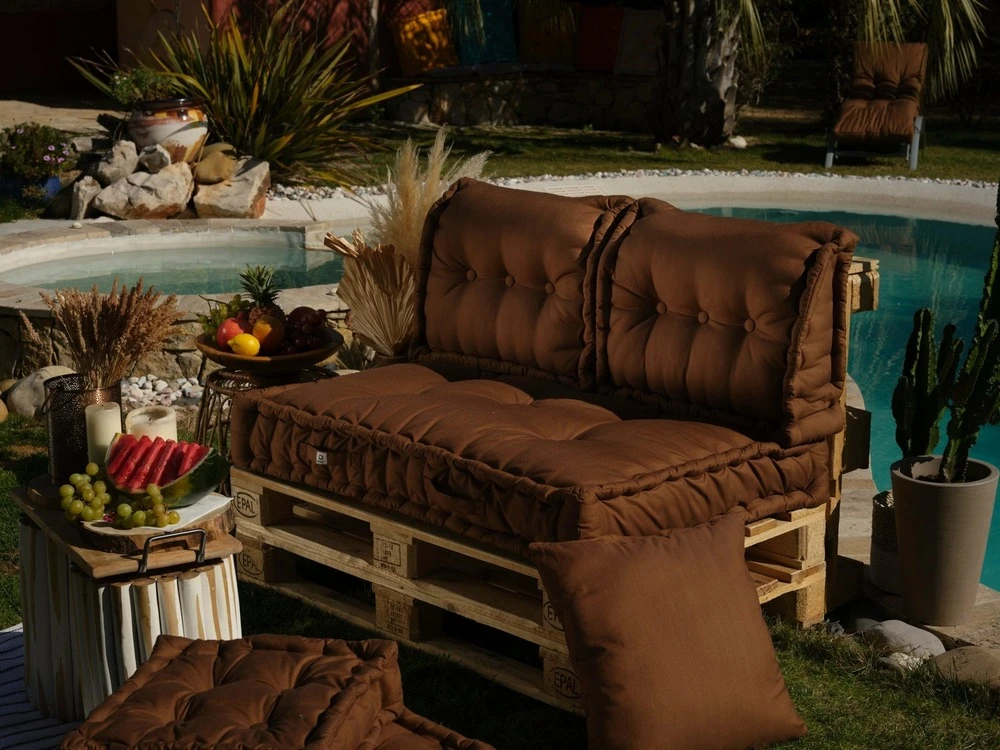 Coussins Palette Capitonné 120x80x20cm Rouille 2 Coussins Palette Capitonné 120x80x20cm Rouille – Image 2