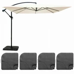 Parasol Déporté 3x3m Et 4 Dalles à Remplir Aluminium Blanc