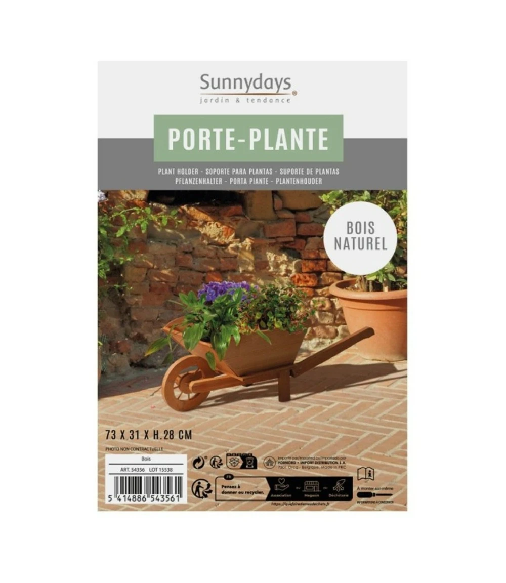 Porte Plantes Brouette Bois Naturel 3 Porte Plantes Brouette Bois Naturel – Image 3