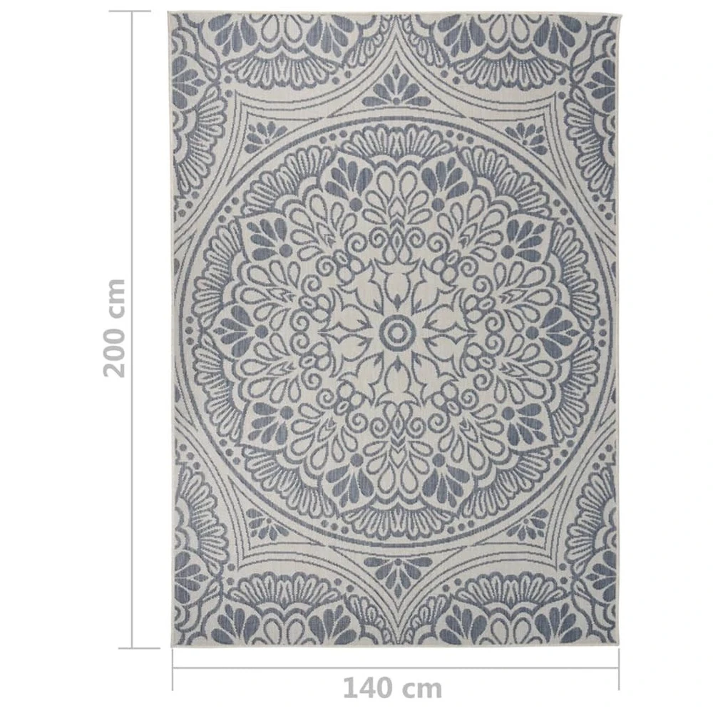 VIDAXL Tapis à Tissage Plat D'extérieur 140x200 Cm Motif Bleu 6 VIDAXL Tapis à Tissage Plat D'extérieur 140x200 Cm Motif Bleu – Image 6