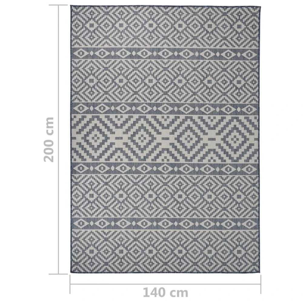 VIDAXL Tapis à Tissage Plat D'extérieur 140x200 Cm Rayures Bleues 6 VIDAXL Tapis à Tissage Plat D'extérieur 140x200 Cm Rayures Bleues – Image 6