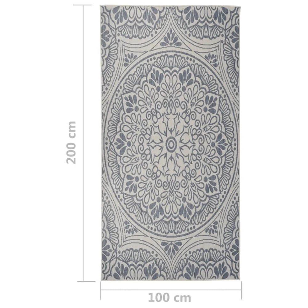 VIDAXL Tapis à Tissage Plat D'extérieur 100x200 Cm Motif Bleu 6 VIDAXL Tapis à Tissage Plat D'extérieur 100x200 Cm Motif Bleu – Image 6
