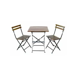 Kit Mobilier De Jardin Table+ 2 Chaises Pilante Kz Garden Bois Et Acier Jardin Terrasse