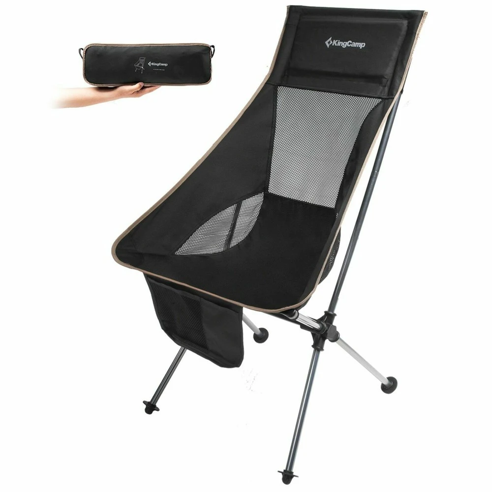Chaise De Camping Pliable Avec Grand Dossier - Kingcamp - Noir - Sac De Transport Inclus 1 Chaise De Camping Pliable Avec Grand Dossier - Kingcamp - Noir - Sac De Transport Inclus