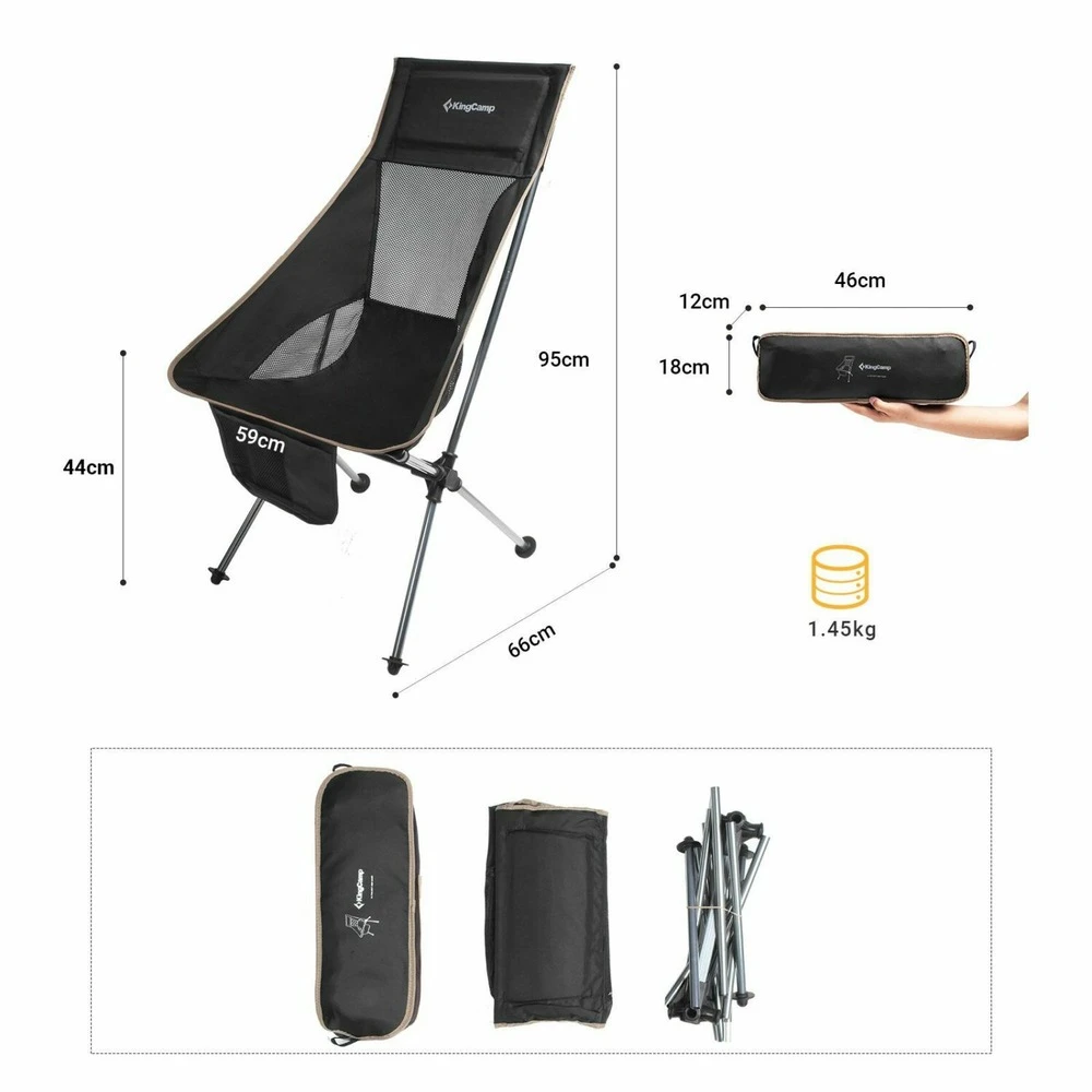 Chaise De Camping Pliable Avec Grand Dossier - Kingcamp - Noir - Sac De Transport Inclus 2 Chaise De Camping Pliable Avec Grand Dossier - Kingcamp - Noir - Sac De Transport Inclus – Image 2