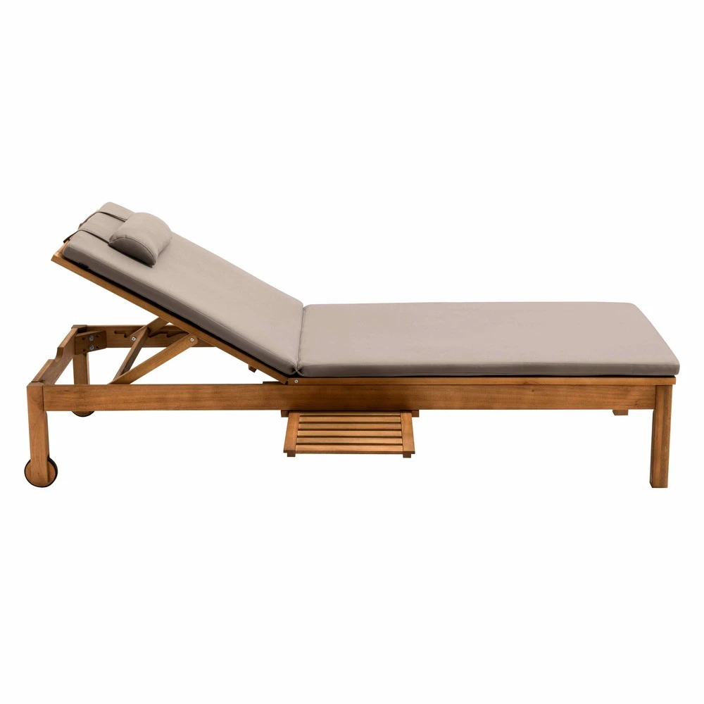 Bain De Soleil Avec Coussin Et Tablette En Bois Taupe 4 Bain De Soleil Avec Coussin Et Tablette En Bois Taupe – Image 4