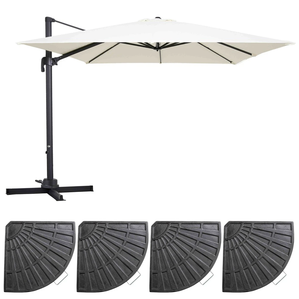 Parasol Déporté 3x3m Et 4 Dalles Lestées Aluminium Blanc 1 Parasol Déporté 3x3m Et 4 Dalles Lestées Aluminium Blanc