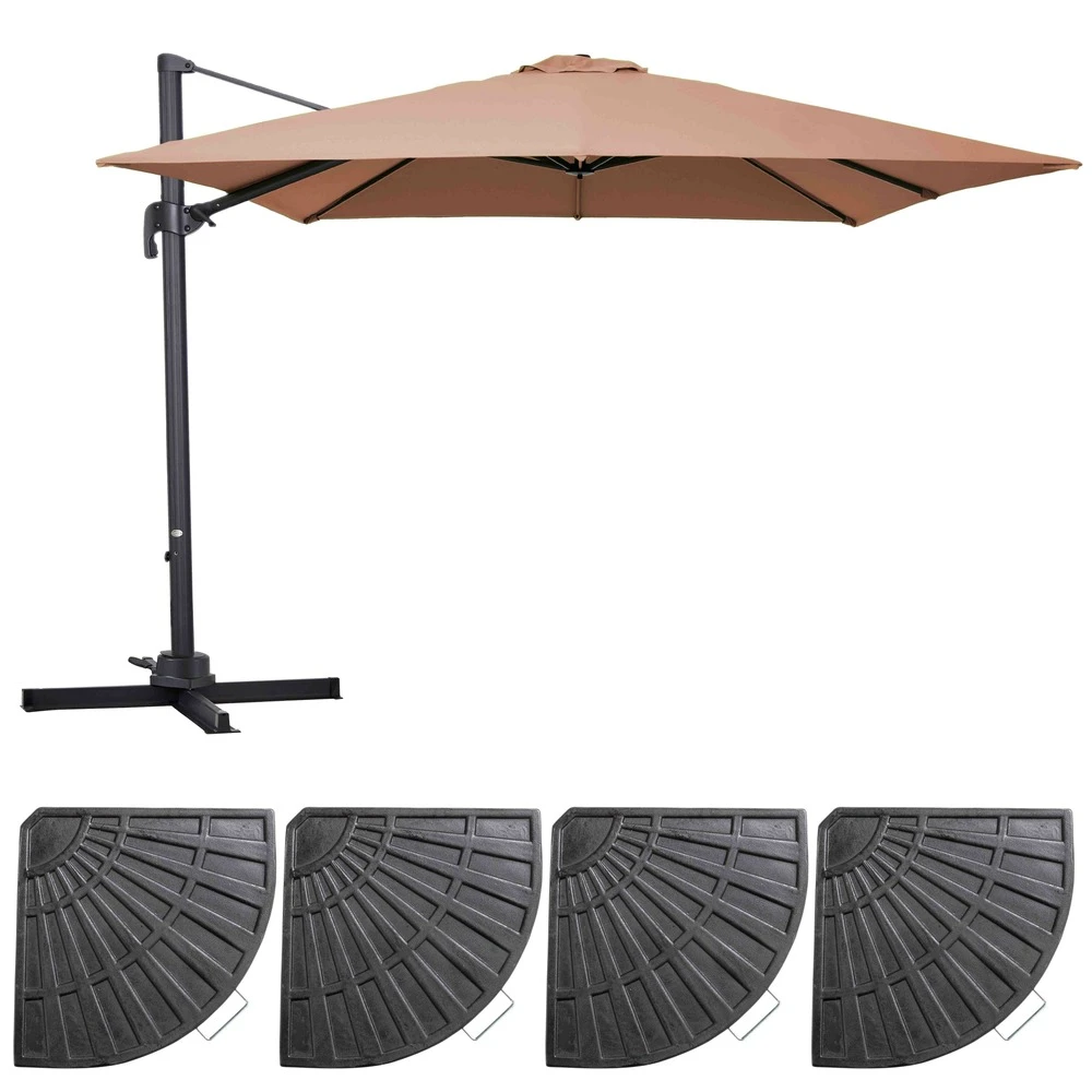 Parasol Déporté 3x3m Et 4 Dalles Lestées Aluminium Taupe 1 Parasol Déporté 3x3m Et 4 Dalles Lestées Aluminium Taupe