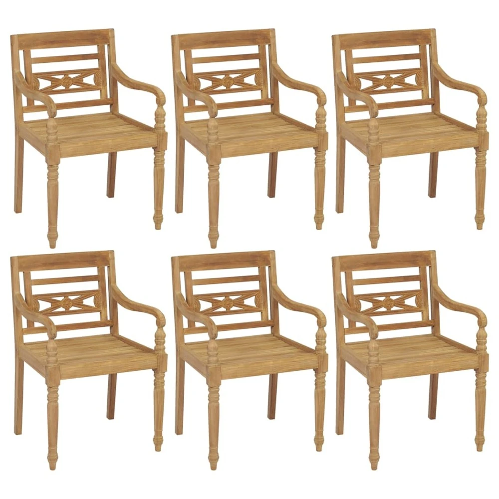 VIDAXL Chaises Batavia Avec Coussins 6 Pcs Bois De Teck Solide 2 VIDAXL Chaises Batavia Avec Coussins 6 Pcs Bois De Teck Solide – Image 2