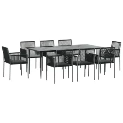 VIDAXL Ensemble à Dîner De Jardin 9 Pcs Coussins Noir Rotin Et Acier -Konst Decor Magasin 64999d9c98e699.98474594