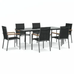 VIDAXL Ensemble à Manger De Jardin 7 Pcs Noir Textilène Et Acier