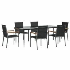 VIDAXL Ensemble à Manger De Jardin 7 Pcs Noir Textilène Et Acier 9 VIDAXL Ensemble à Manger De Jardin 7 Pcs Noir Textilène Et Acier -Konst Decor Magasin 64999da104a745.06629850