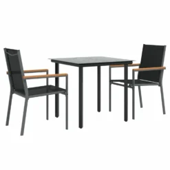 VIDAXL Ensemble à Manger De Jardin 3 Pcs Noir Textilène Et Acier -Konst Decor Magasin 64999da202ead2.68102001
