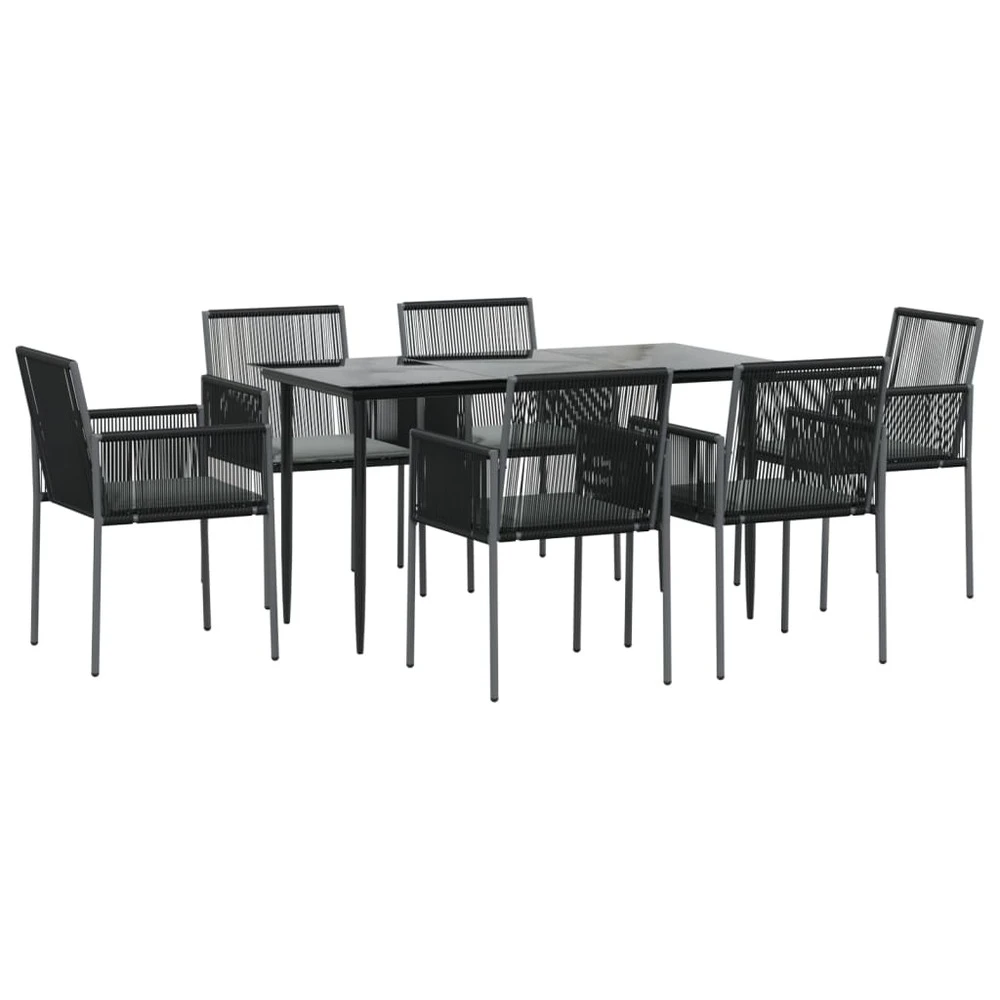VIDAXL Ensemble à Dîner De Jardin Coussins 7 Pcs Noir Rotin Et Acier 3 VIDAXL Ensemble à Dîner De Jardin Coussins 7 Pcs Noir Rotin Et Acier – Image 3