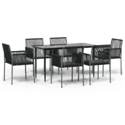 VIDAXL Ensemble à Dîner De Jardin Coussins 7 Pcs Noir Rotin Et Acier