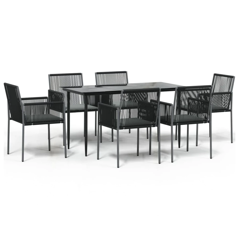 VIDAXL Ensemble à Dîner De Jardin Coussins 7 Pcs Noir Rotin Et Acier 2 VIDAXL Ensemble à Dîner De Jardin Coussins 7 Pcs Noir Rotin Et Acier – Image 2