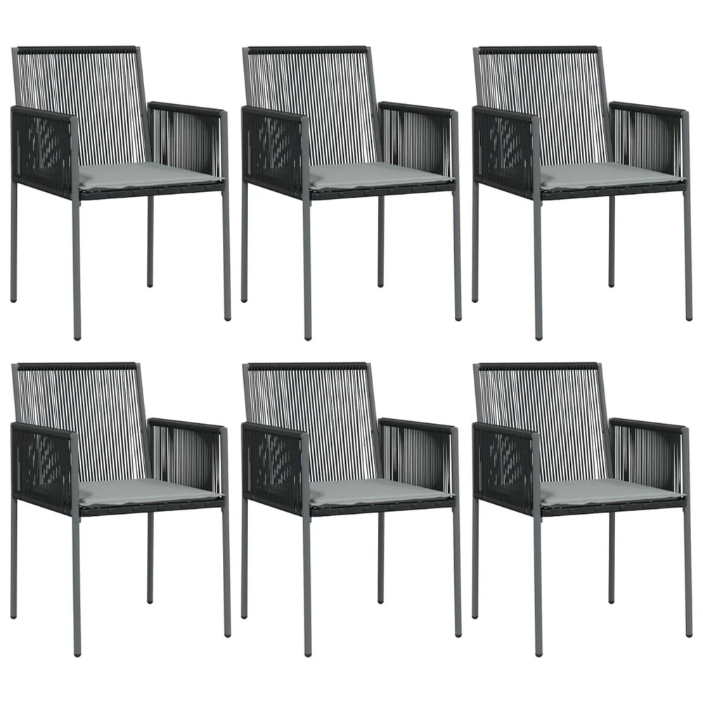 VIDAXL Ensemble à Dîner De Jardin Coussins 7 Pcs Noir Rotin Et Acier 4 VIDAXL Ensemble à Dîner De Jardin Coussins 7 Pcs Noir Rotin Et Acier – Image 4