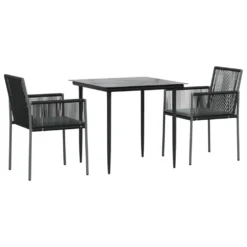 VIDAXL Ensemble à Dîner De Jardin Coussins 3 Pcs Noir Rotin Et Acier 9 VIDAXL Ensemble à Dîner De Jardin Coussins 3 Pcs Noir Rotin Et Acier -Konst Decor Magasin 6499a0f68c3368.45781832