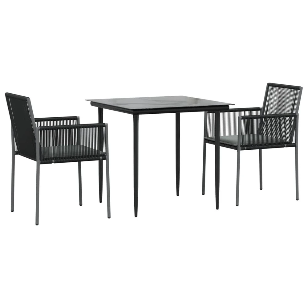 VIDAXL Ensemble à Dîner De Jardin Coussins 3 Pcs Noir Rotin Et Acier 3 VIDAXL Ensemble à Dîner De Jardin Coussins 3 Pcs Noir Rotin Et Acier – Image 3