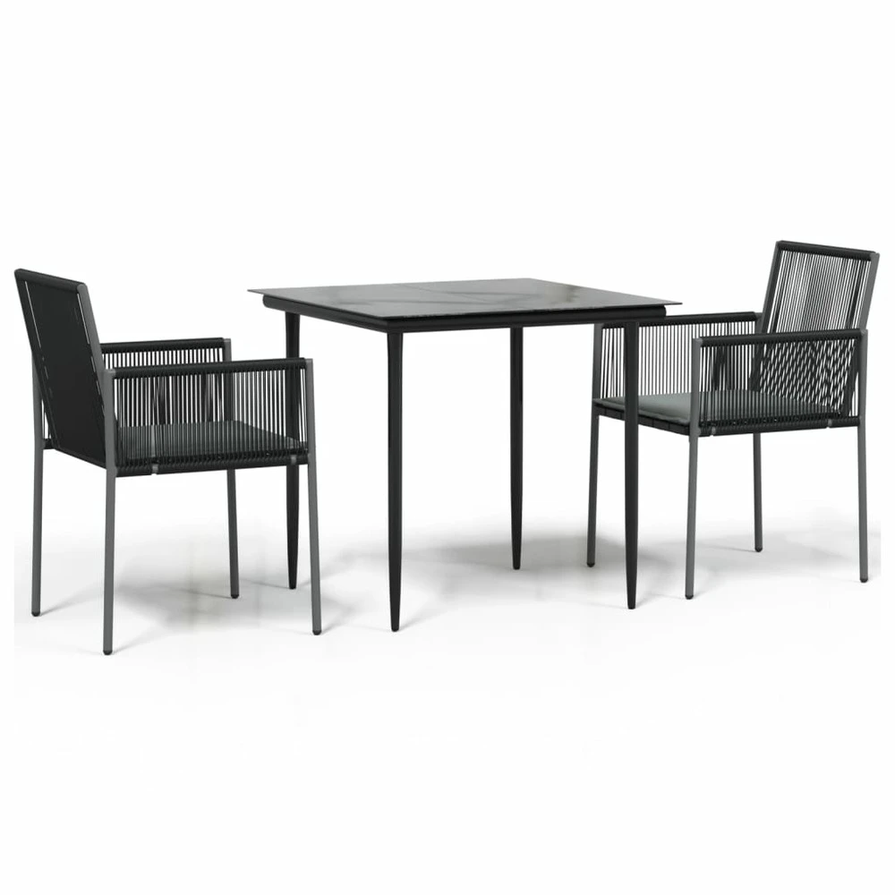 VIDAXL Ensemble à Dîner De Jardin Coussins 3 Pcs Noir Rotin Et Acier 2 VIDAXL Ensemble à Dîner De Jardin Coussins 3 Pcs Noir Rotin Et Acier – Image 2