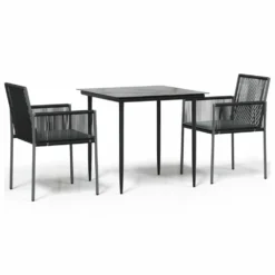 VIDAXL Ensemble à Dîner De Jardin Coussins 3 Pcs Noir Rotin Et Acier