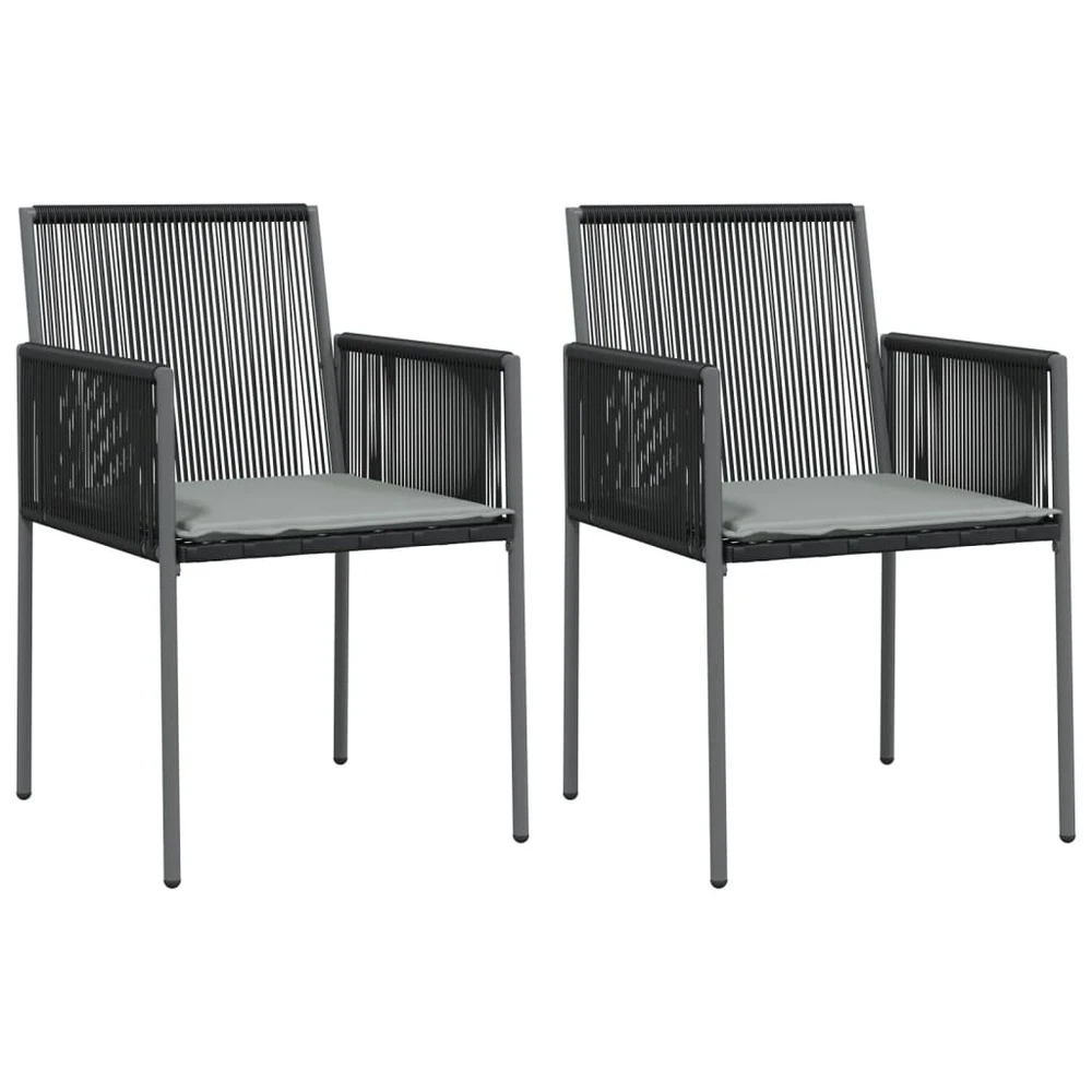 VIDAXL Ensemble à Dîner De Jardin Coussins 3 Pcs Noir Rotin Et Acier 4 VIDAXL Ensemble à Dîner De Jardin Coussins 3 Pcs Noir Rotin Et Acier – Image 4