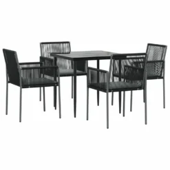 VIDAXL Ensemble à Dîner De Jardin Coussins 5 Pcs Noir Rotin Et Acier 9 VIDAXL Ensemble à Dîner De Jardin Coussins 5 Pcs Noir Rotin Et Acier -Konst Decor Magasin 6499a1020105b6.52396190