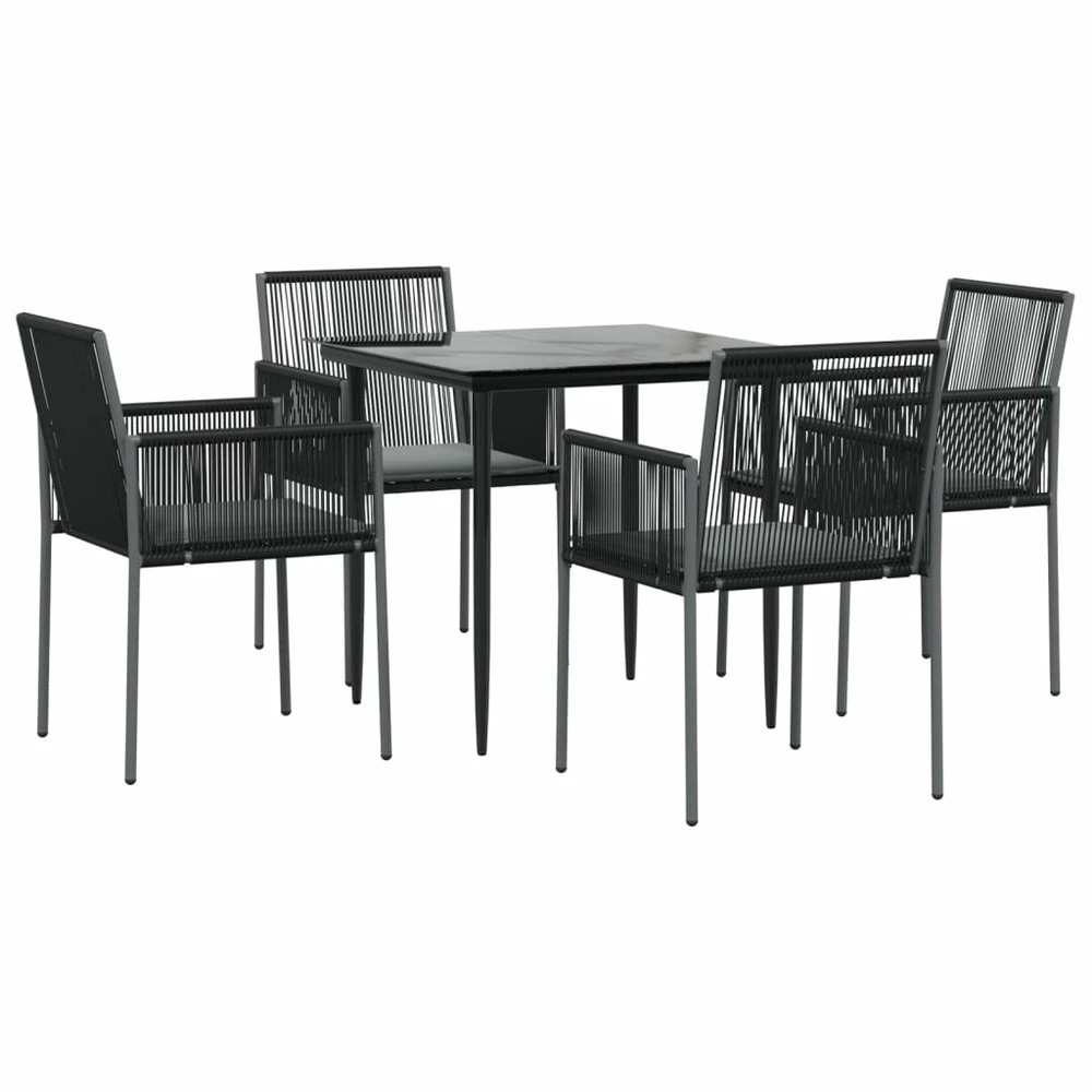 VIDAXL Ensemble à Dîner De Jardin Coussins 5 Pcs Noir Rotin Et Acier 3 VIDAXL Ensemble à Dîner De Jardin Coussins 5 Pcs Noir Rotin Et Acier – Image 3