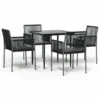 VIDAXL Ensemble à Dîner De Jardin Coussins 5 Pcs Noir Rotin Et Acier