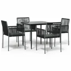 VIDAXL Ensemble à Dîner De Jardin Coussins 5 Pcs Noir Rotin Et Acier