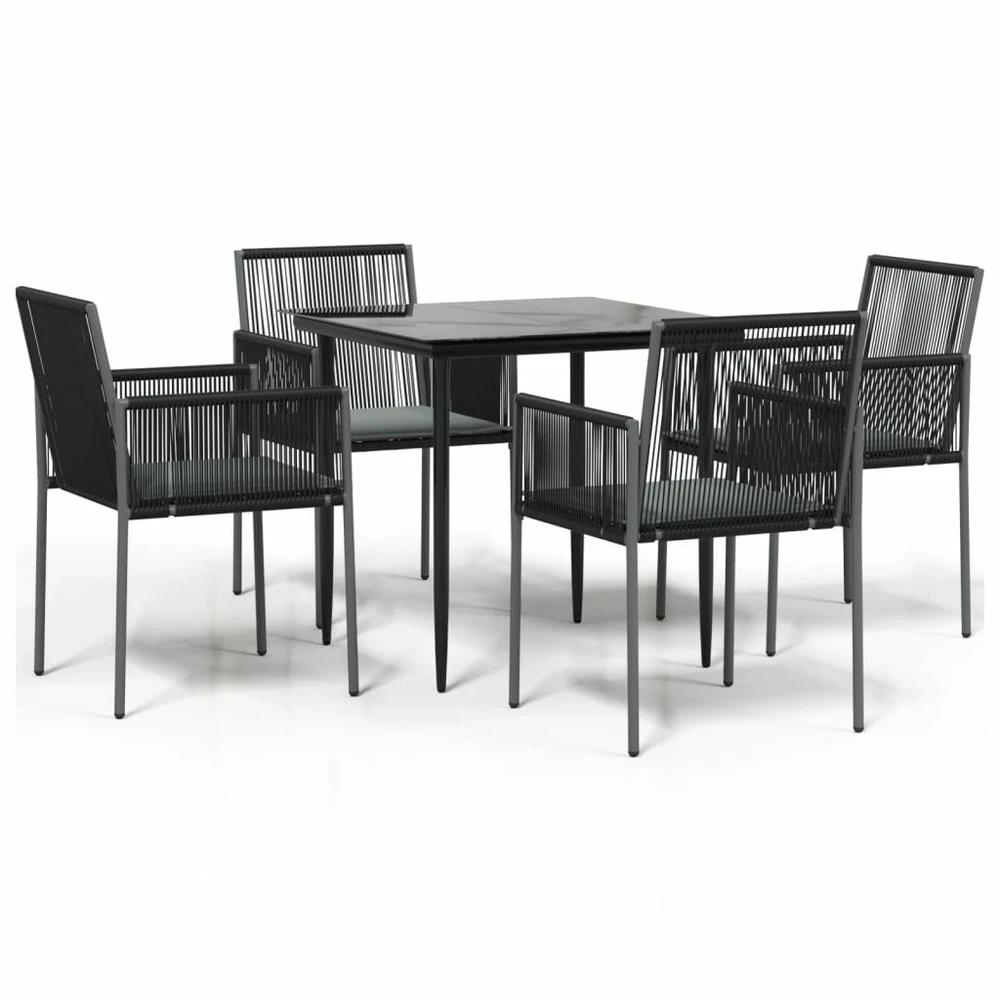 VIDAXL Ensemble à Dîner De Jardin Coussins 5 Pcs Noir Rotin Et Acier 2 VIDAXL Ensemble à Dîner De Jardin Coussins 5 Pcs Noir Rotin Et Acier – Image 2