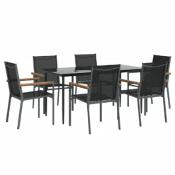 VIDAXL Ensemble à Manger De Jardin 7 Pcs Noir Textilène Et Acier -Konst Decor Magasin 6499a1078a7583.10088643