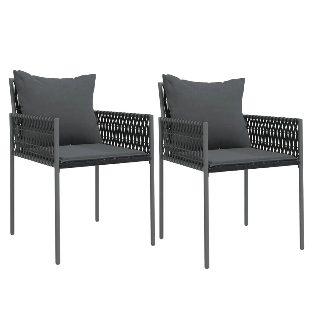 VIDAXL Chaises De Jardin Avec Coussins Lot De 2 Noir 54x61x83 Cm Rotin 2 VIDAXL Chaises De Jardin Avec Coussins Lot De 2 Noir 54x61x83 Cm Rotin – Image 2