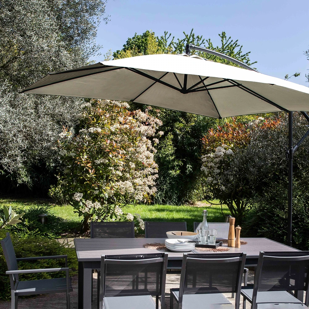 Parasol Déporté 3x3m Et 4 Dalles à Lestées Aluminium Blanc 2 Parasol Déporté 3x3m Et 4 Dalles à Lestées Aluminium Blanc – Image 2