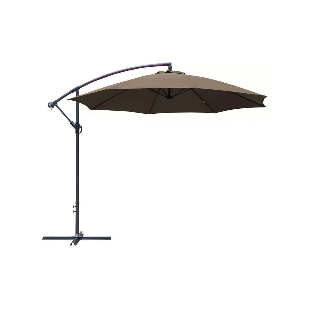 Parasol En Toile Taupe Avec Manivelle - D300 Cm 1 Parasol En Toile Taupe Avec Manivelle - D300 Cm